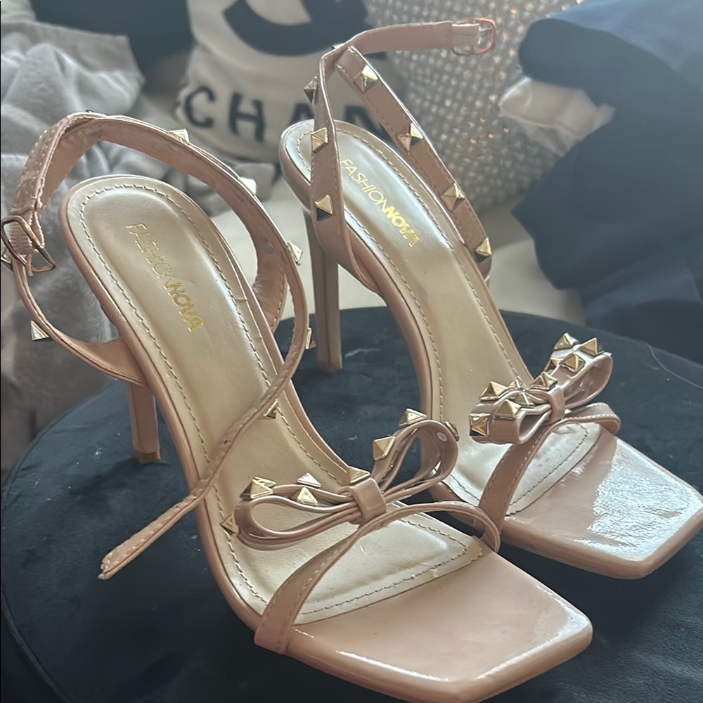 Fashion Nova Nude Studded Heels